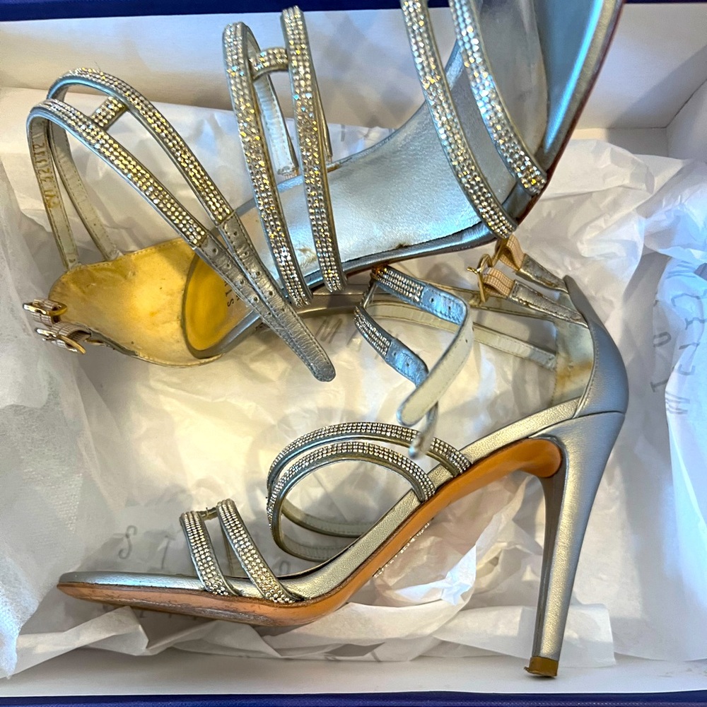 Stuart Weitzman Silver Strappy Heel Sandal size 7